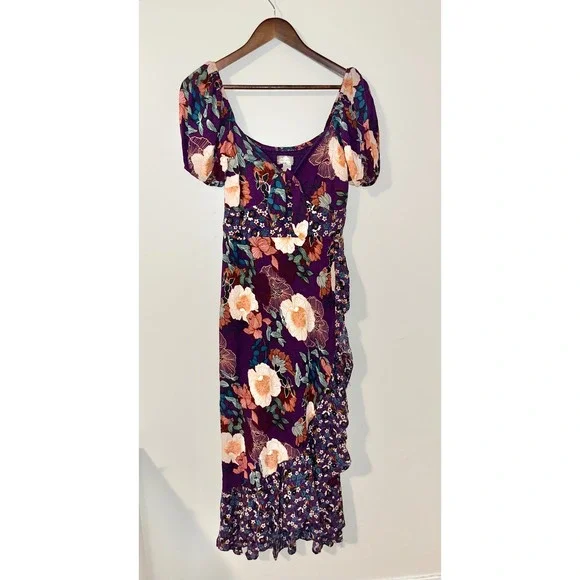 BAND OF THE FREE Livie Floral Print Maxi Dress Ruffle Wrap Smocked Back | Small - Picture 2 of 13